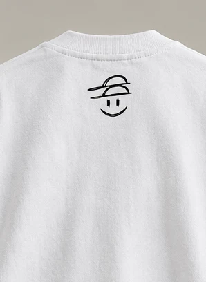 Hat on Hat prototype tee: Back Neck, White tee, upper back