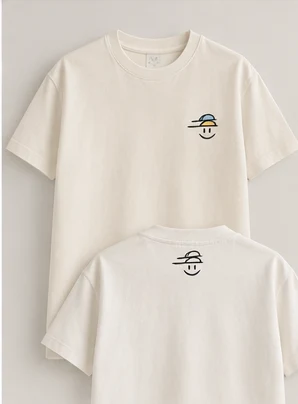 Hat on Hat prototype tee: Both Ways, Cream tee, front + back