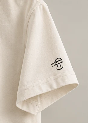Hat on Hat prototype tee: Sleeve, Cream tee, right sleeve