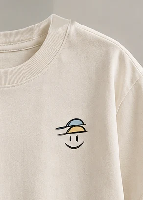 Hat on Hat prototype tee: Sky Butter, Cream tee, color mark