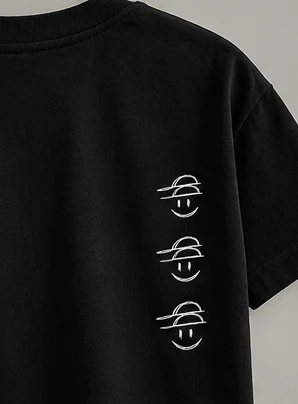 Hat on Hat prototype tee: Triple, Black tee, three down the side